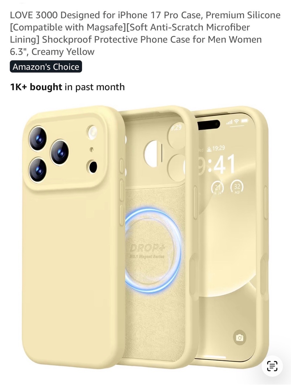 LOVE 300 Focus Premium Silicone iPhone Case for iPhone 17 Pro - Creamy Yellow